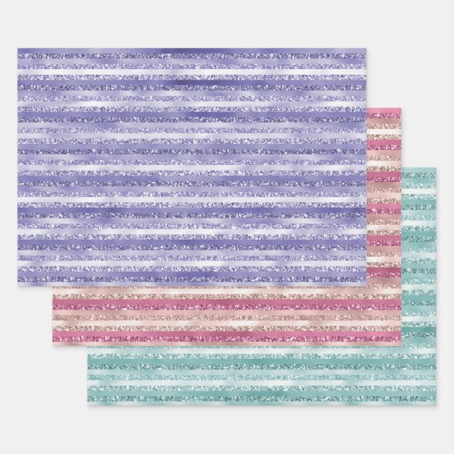 Feuille De Papier Cadeau Fille Parties scintillant violet rayures de glam (Lot)