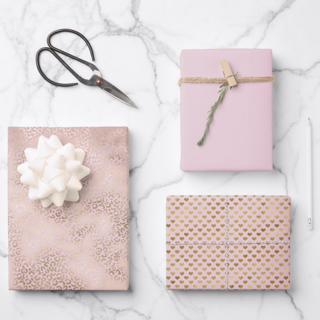Feuille De Papier Cadeau Fille Rose Blush Gold Ombre Empreinte de léopard (Recto)