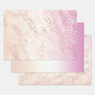 Feuille De Papier Cadeau Fille Rose Blush Peach Empreinte de léopard Tie Te