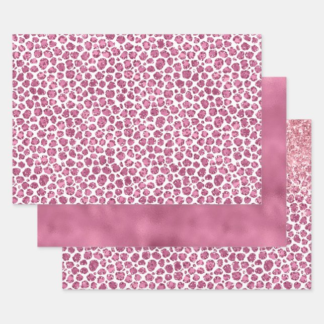Feuille De Papier Cadeau Fille rose brillant Empreinte de léopard (Lot)