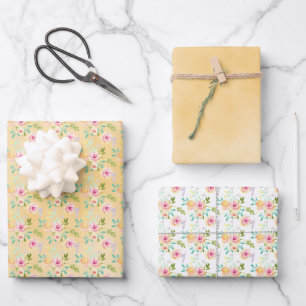 Feuille De Papier Cadeau Fille rose jaune Floral