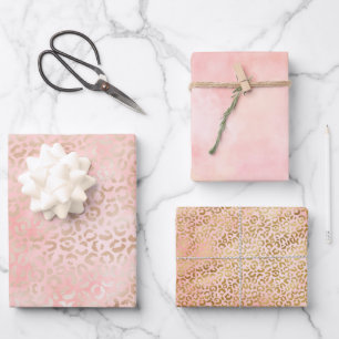 Feuille De Papier Cadeau Fille rose or Blush Empreinte de léopard rose