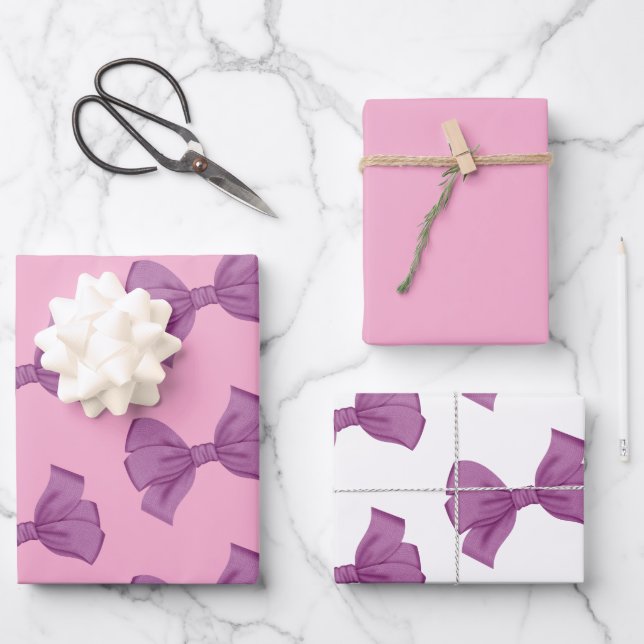 Feuille De Papier Cadeau Fille rose pourpre Bow Anniversaire (Recto)