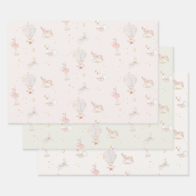 Feuille De Papier Cadeau Fille rose princesse Ballerina fête d'anniversaire (Lot)