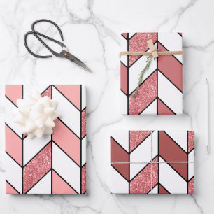 Feuille De Papier Cadeau Fille Rose Rose Parties scintillant Or Herringbone