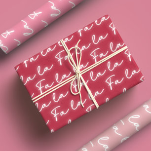 Feuille De Papier Cadeau Fille Rose & Rouge Fa La La Calligraphy Noël