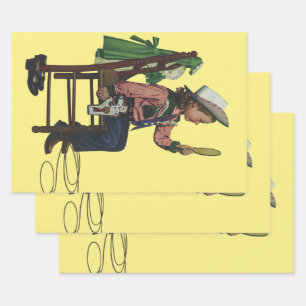 Feuille De Papier Cadeau Fille Vintage Cowgirl Regardant Miroir Elle est si