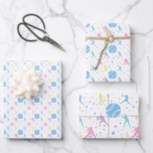 Feuille De Papier Cadeau Filles joueuses de softball étoiles