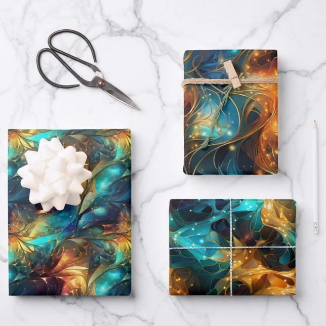 Feuille De Papier Cadeau Fils lumineux : conception 3D de tissage léger (Recto)