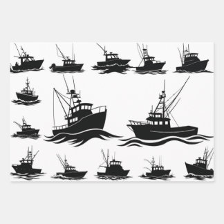 Feuille De Papier Cadeau Fishing Boat Silhouette Pattern Wrapping Paper