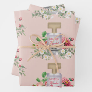 Feuille De Papier Cadeau Flacon de parfum rose poudré Fleurs Mariage 