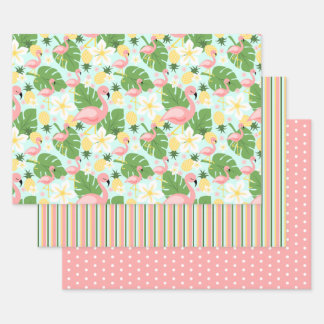 Feuille De Papier Cadeau Flamant rose, Ananas, Monstera Tropical