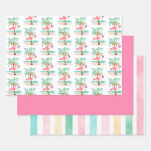 Feuille De Papier Cadeau Flamant rose Beach Anniversaire tropical