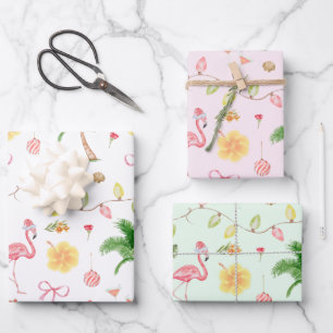 Feuille De Papier Cadeau Flamant rose de Noël tropical Hawaii Beach Père No