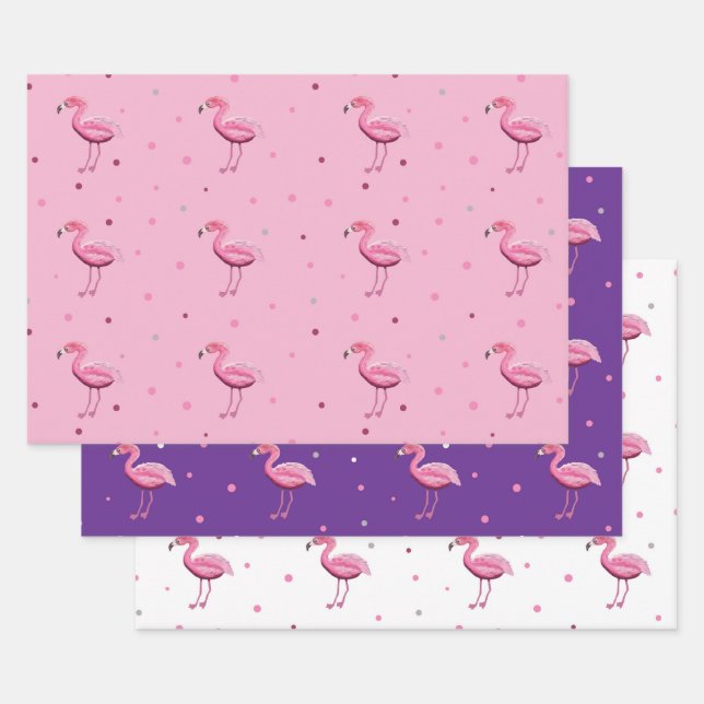 Feuille De Papier Cadeau Flamant rose et points Toutes les occasions (Lot)