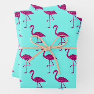 Feuille De Papier Cadeau Flamant rose pailleté motif pailleté rose bleu sar