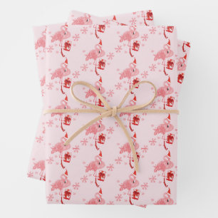 Feuille De Papier Cadeau Flamant rose rose Noël vacances Whimsical