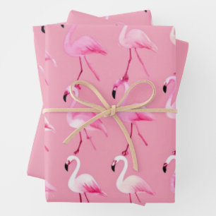 Feuille De Papier Cadeau Flamant rose rose paradis : Motif aquarelle