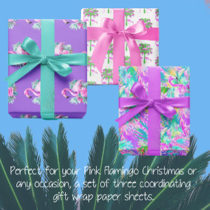 Feuille De Papier Cadeau Flamant rose rose violet populaire Noël