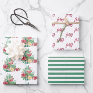 Feuille De Papier Cadeau Flamant rose tropical