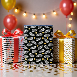 Feuille De Papier Cadeau Flamant rose tropical d'été jeu d'or noir 3