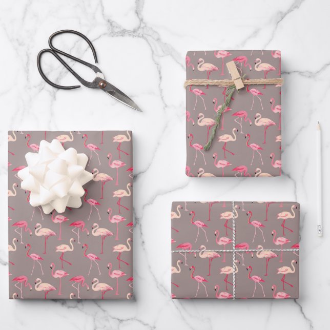 Feuille De Papier Cadeau Flamants roses rétro (Recto)
