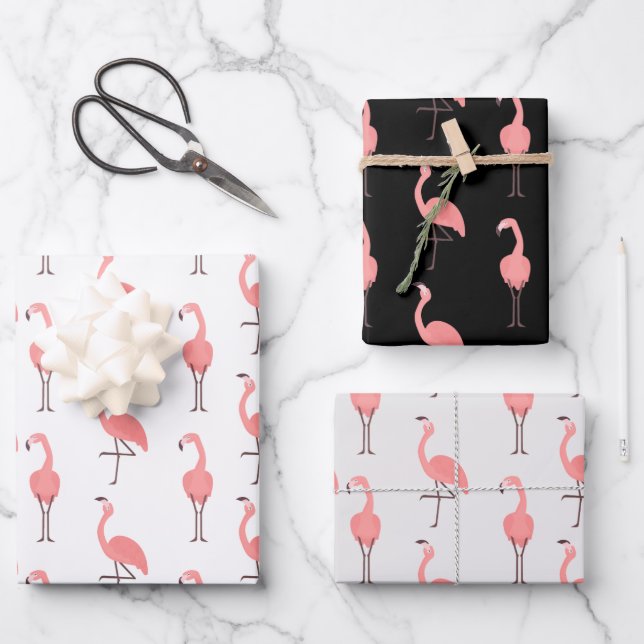 Feuille De Papier Cadeau Flamants roses roses (Recto)