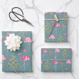 Feuille De Papier Cadeau Flamants roses Roses Kraft Minglant À Une Fête De