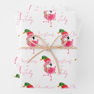 Feuille De Papier Cadeau Flamingo Tropical Noël en Juillet 