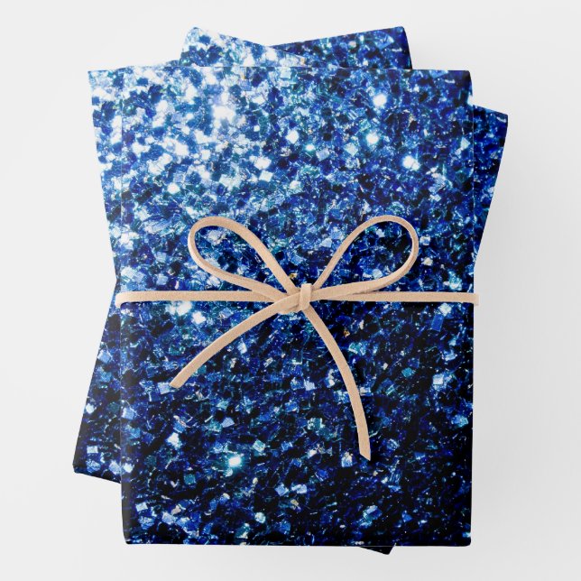Feuille De Papier Cadeau Flamme de parties scintillant bleu foncé (En situation)