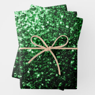 Feuille De Papier Cadeau Flamme de parties scintillant vert foncé
