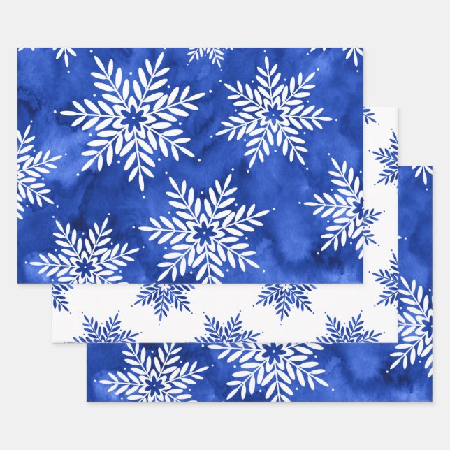 Feuille De Papier Cadeau Flammes de neige Abstraites Indigo Blue (Lot)