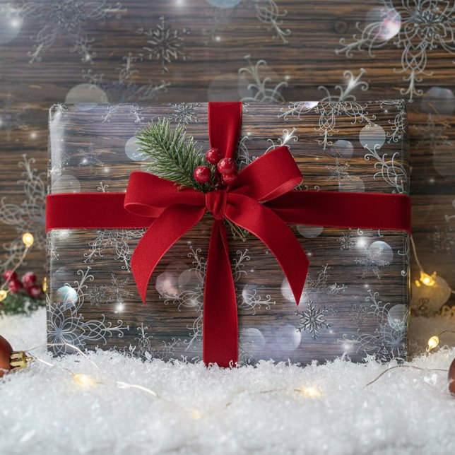 Feuille De Papier Cadeau Flammes De Neige En Argent D'Hiver Chatoyantes Sur (Créateur téléchargé)