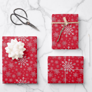 Feuille De Papier Cadeau Flammes de neige gris argent mignonne sur le rouge