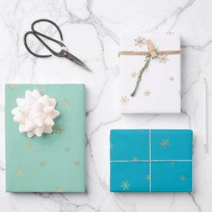 Feuille De Papier Cadeau Flammes de neige Mint Aqua Christmas Gold