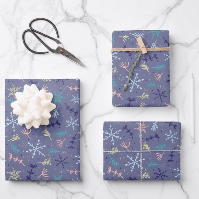 Feuille De Papier Cadeau Flammes de neige tombant Bouges de pin soufflant b (Recto)