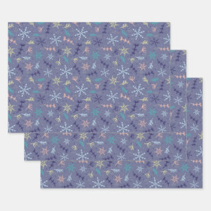 Feuille De Papier Cadeau Flammes De Neige Tombant De Neige Bouges De Pins Q