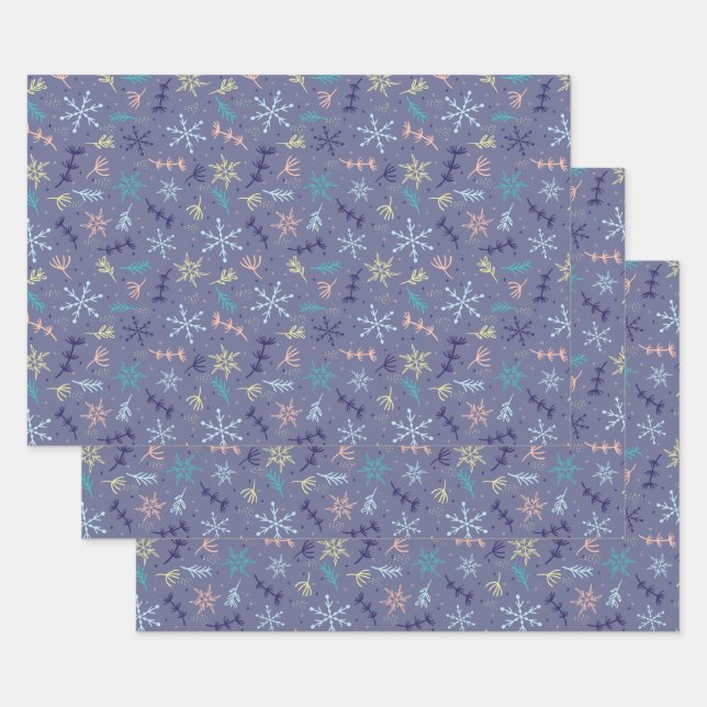 Feuille De Papier Cadeau Flammes De Neige Tombant De Neige Bouges De Pins Q (Lot)