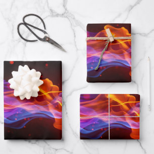 Feuille De Papier Cadeau Flammes multicolores colorées