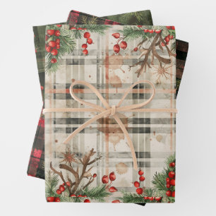 Feuille De Papier Cadeau Flannel Plaid cadeau de vacances hiver