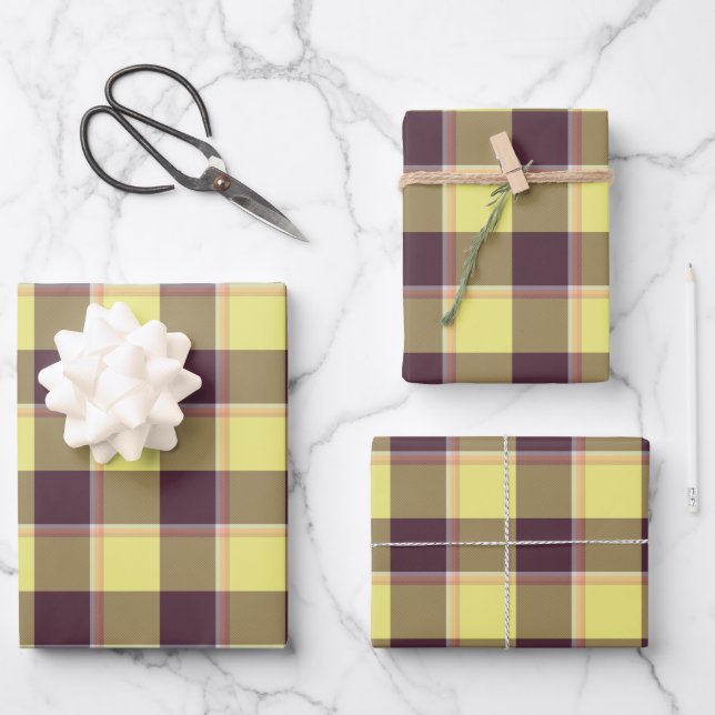 Feuille De Papier Cadeau Flax and Livid Brown Plaid Yellow (Recto)