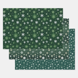 Feuille De Papier Cadeau Flèches de neige - Blanc sur vert