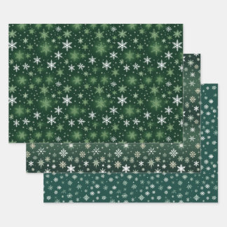 Feuille De Papier Cadeau Flèches de neige - Blanc sur vert