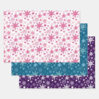 Feuille De Papier Cadeau Flèches de neige bleu rose et violet