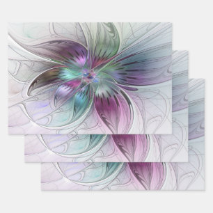 Feuille De Papier Cadeau Fleur Abstraite colorée Art moderne floral fractal