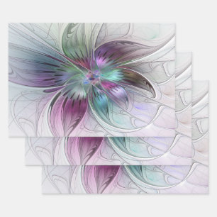 Feuille De Papier Cadeau Fleur Abstraite colorée Art moderne floral fractal