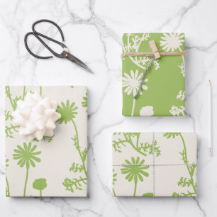Feuille De Papier Cadeau Fleur Botanique Daisies sauvages Lime Vert Motifs