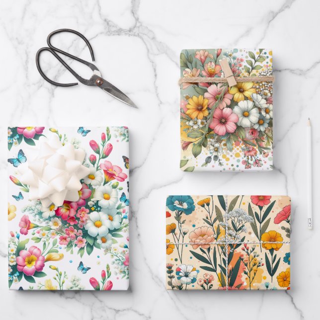 Feuille De Papier Cadeau Fleur botanique fantaisiste 3 (Recto)