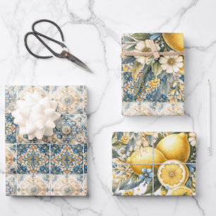 Feuille De Papier Cadeau Fleur carrelée méditerranéenne Italien Positano Le