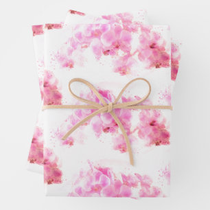 Feuille De Papier Cadeau Fleur d'aquarelle d'orchidée rose